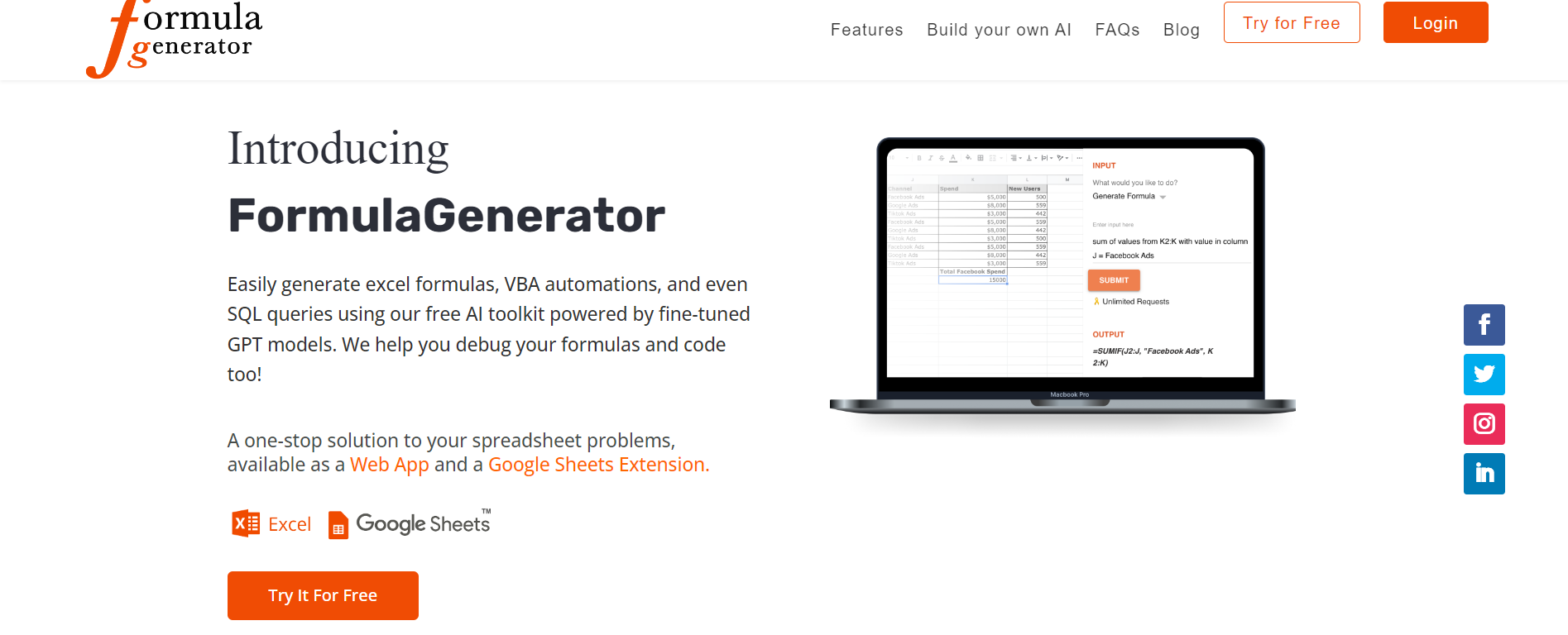 Free AI Tool For Excel - Formula Generator