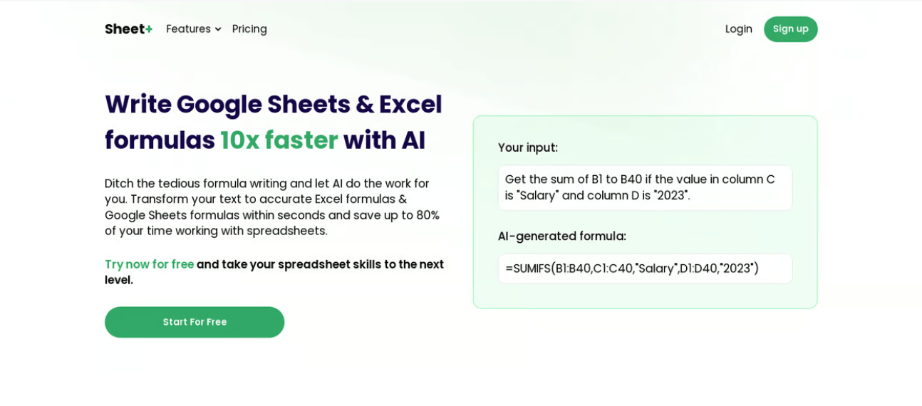 Free AI Tool For Excel - Sheet+