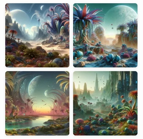 An alien landscape with exotic flora and fauna