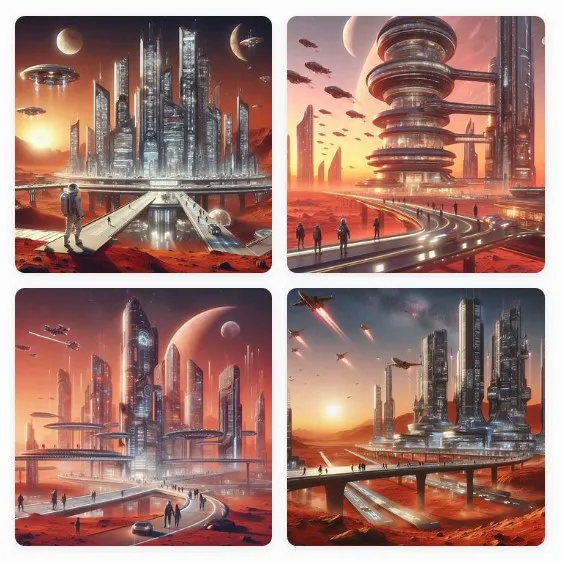 A futuristic city skyline on Mars