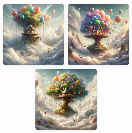 A whimsical treehouse hidden among the clouds