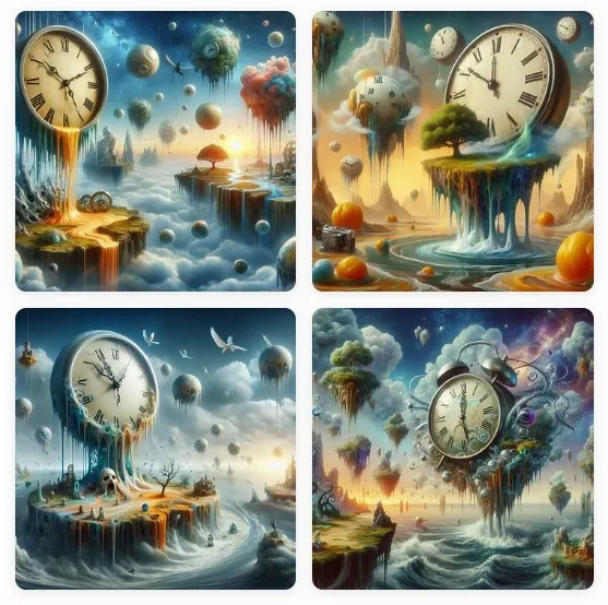 A surreal dreamscape with melting clocks and floating islands